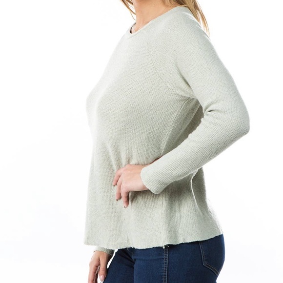 Green long sleeve waffle top - Picture 3 of 3